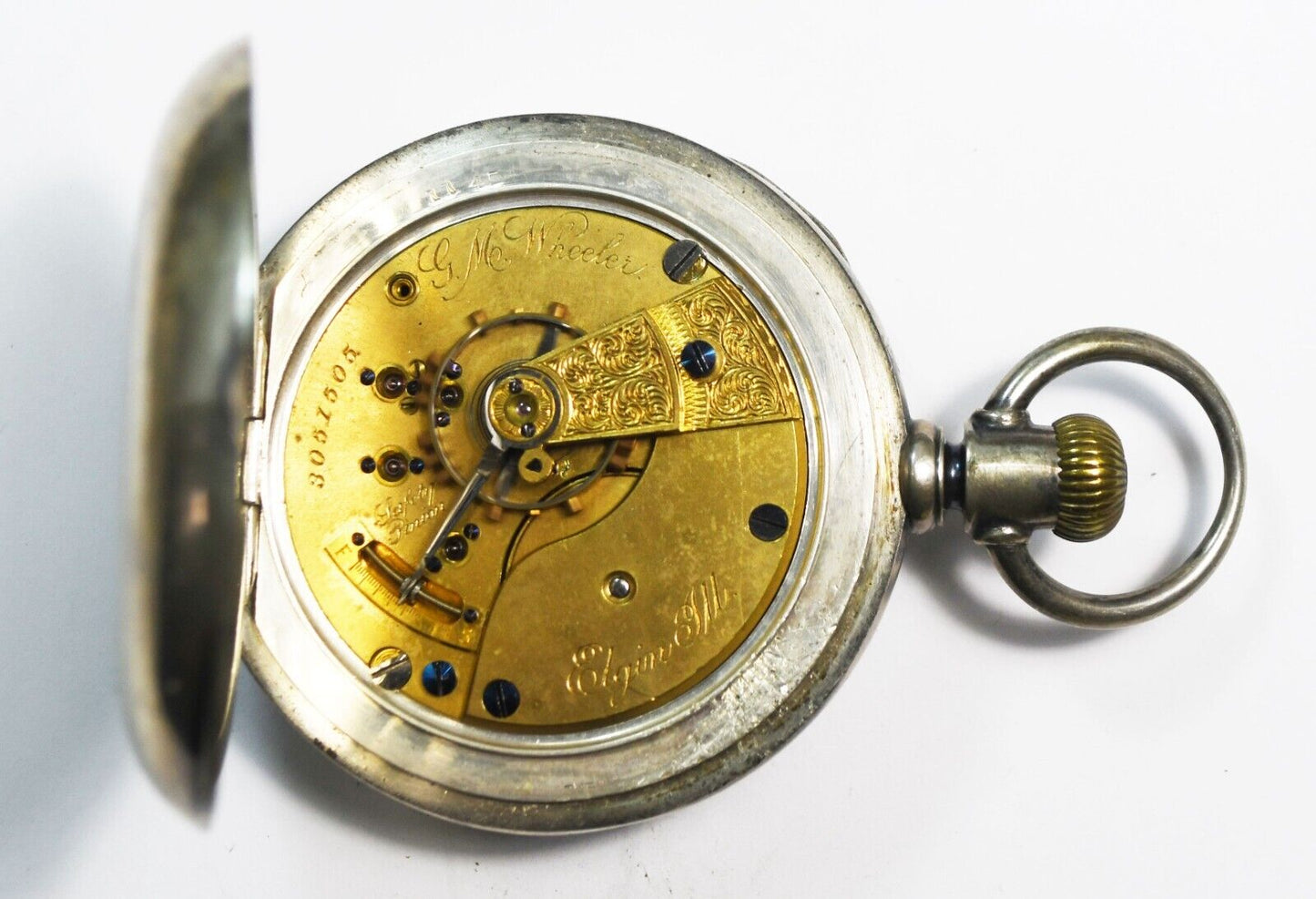 1889 Elgin GM Wheeler Size 18 Open Face Pocket Watch #4 Coin Silver Case