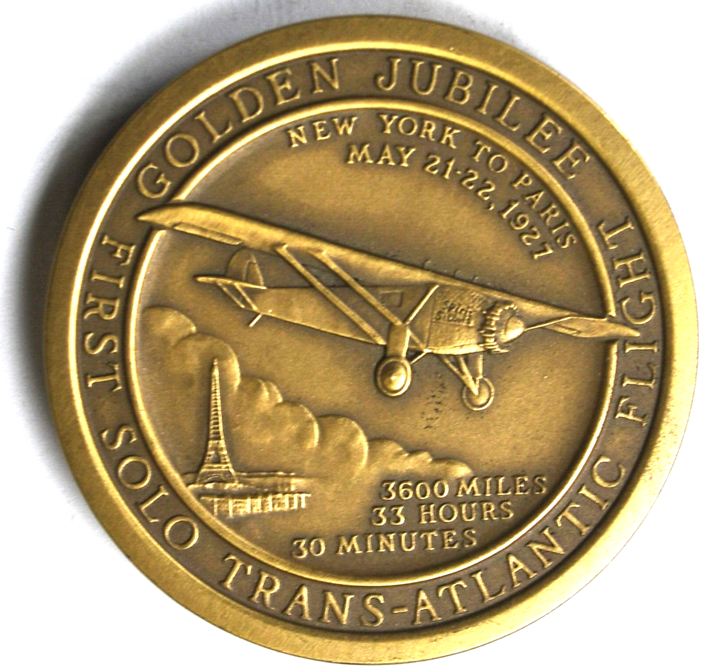 Charles Lindbergh Jubilee Trans Atlantic Flight Aerospace Medallic Art Co 38mm