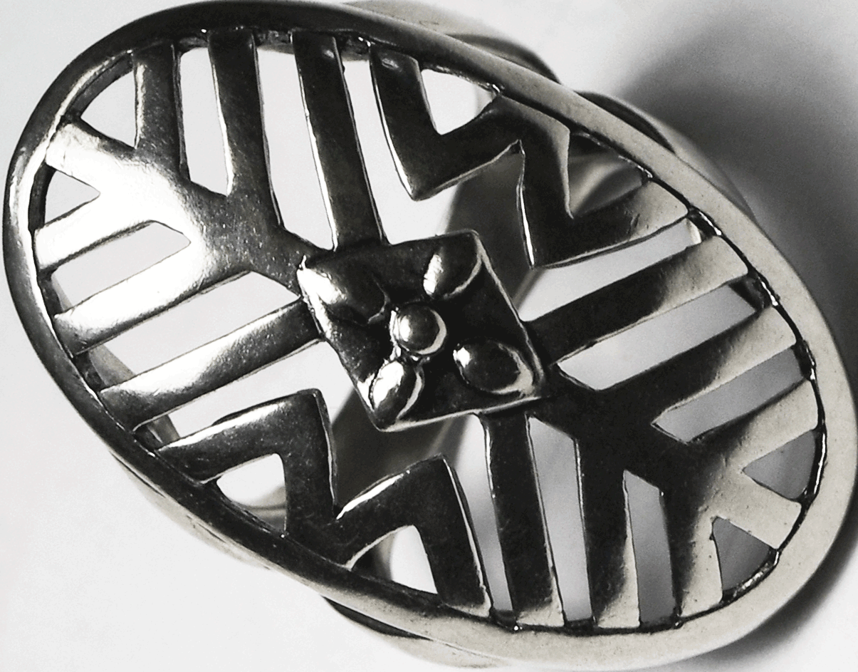 Sterling Silpada Cutout Flower Stripe Filigree Domed Ring R3548 31mm Size 7-1/4