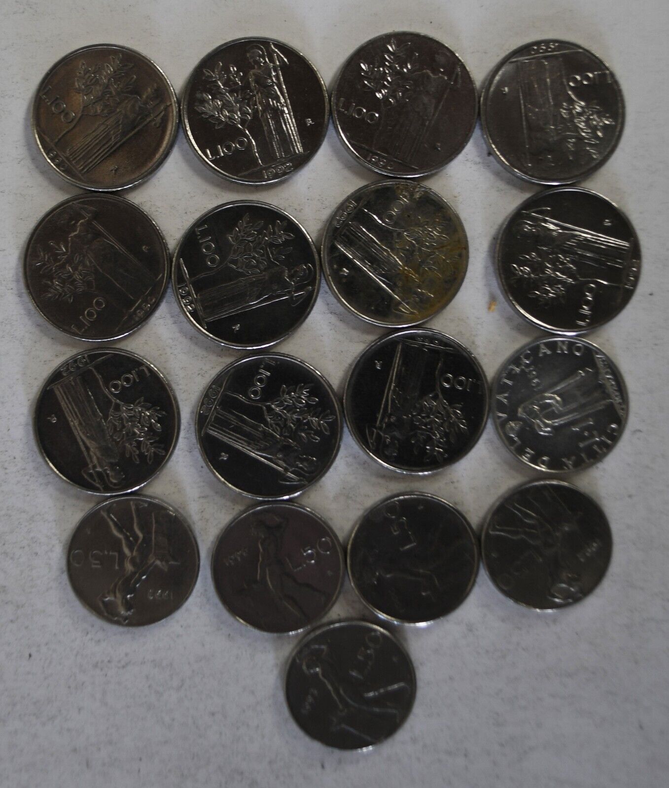 15pc Italy 50 & 100 Lire Stainless Coins 1990's