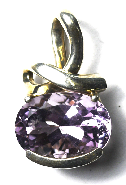 Sterling Silver Lace Bale Oval Purple Amethyst Pendant 30mm x 18mm