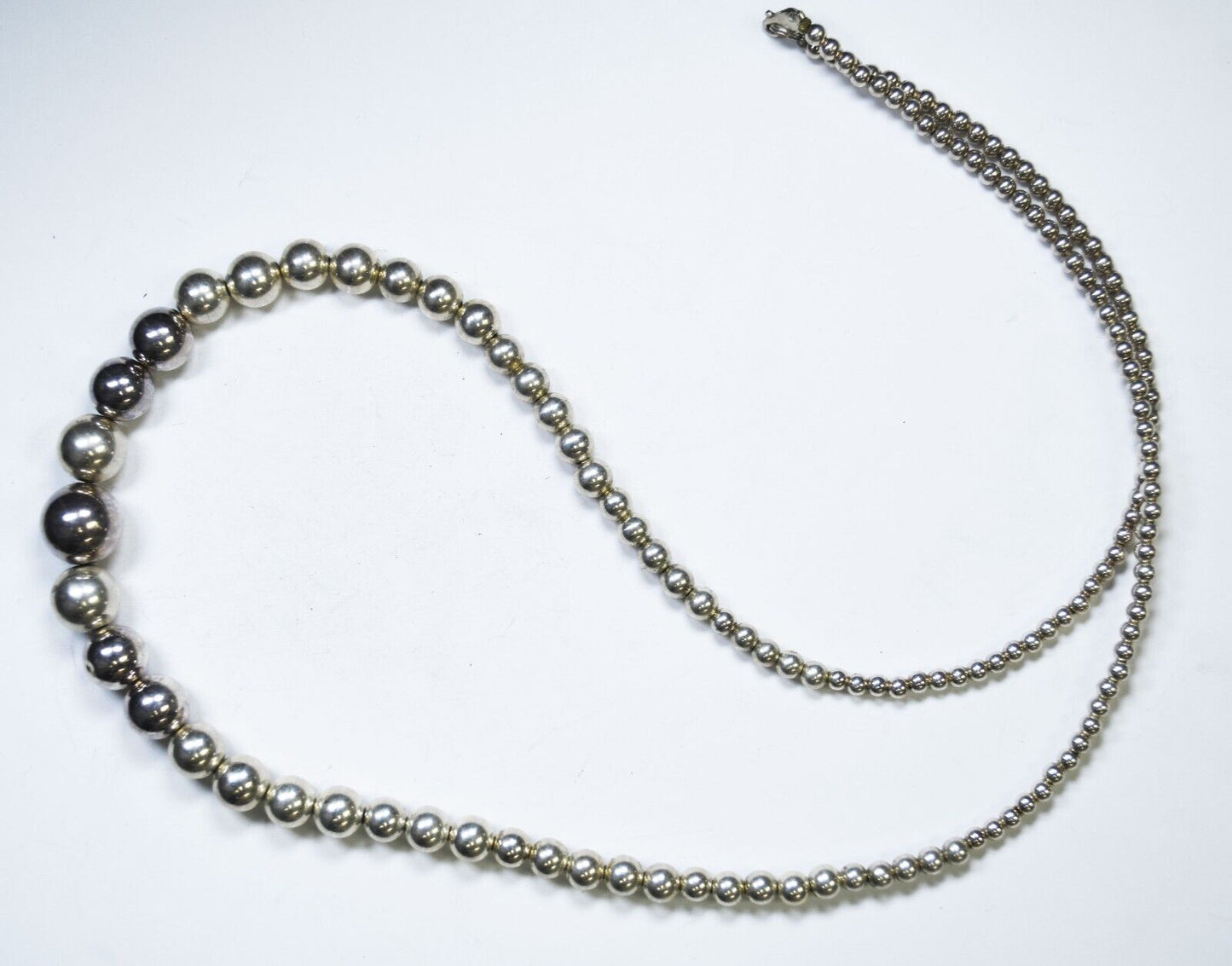 Sterling Silver Round Beaded Graduated 3.5-14mm Necklace 29"