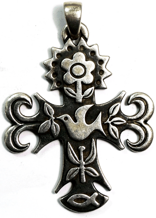 Sterling Silver James Avery Primavera Cross Pendant Dove Flower 2" x 34mm
