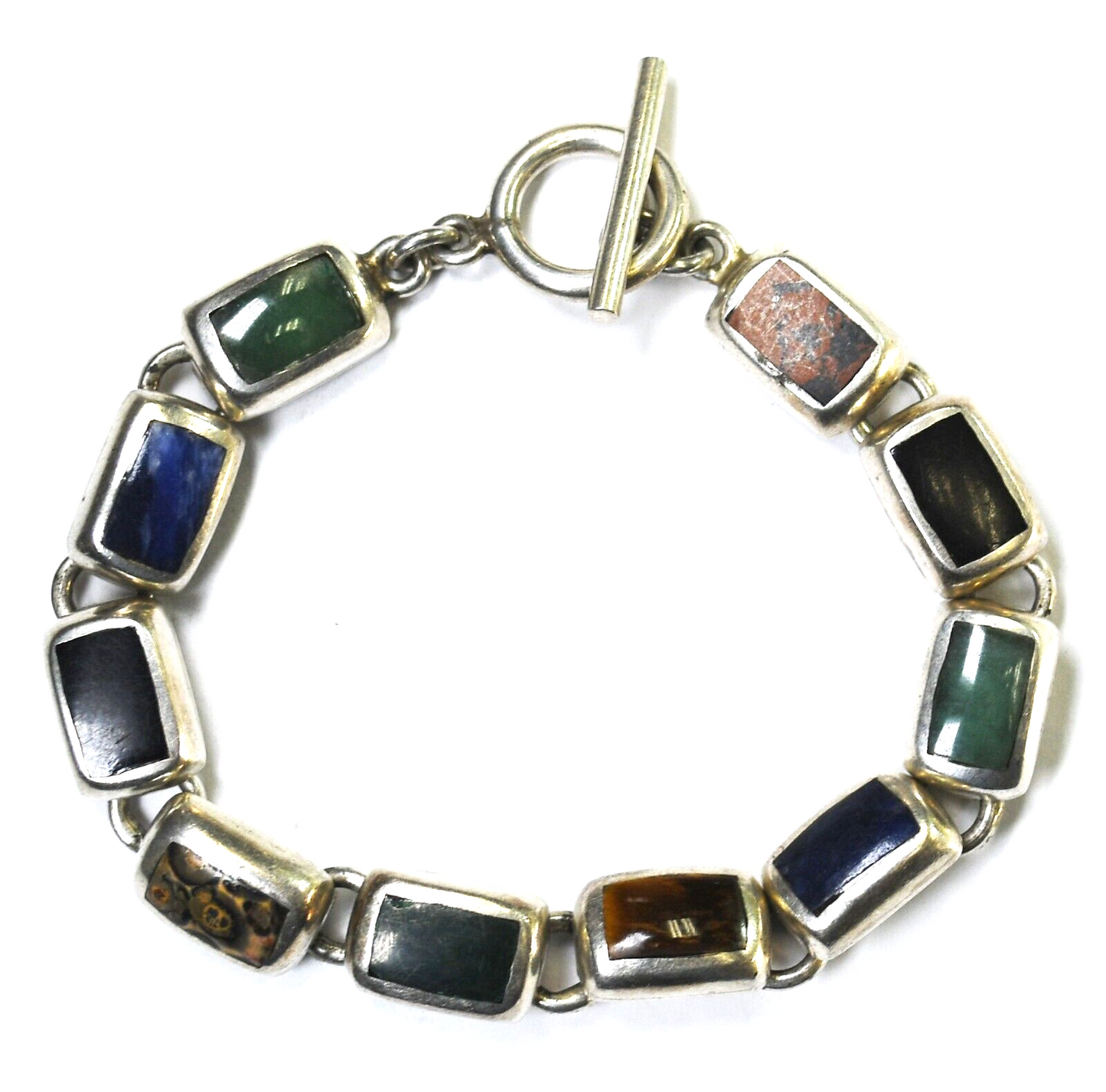 Sterling Silver Rectangle Multi Stone Bracelet 9mm 7.5" Wrist