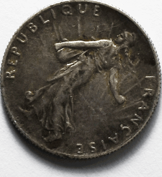 1919 France 50 Centimes Silver Coin KM# 854