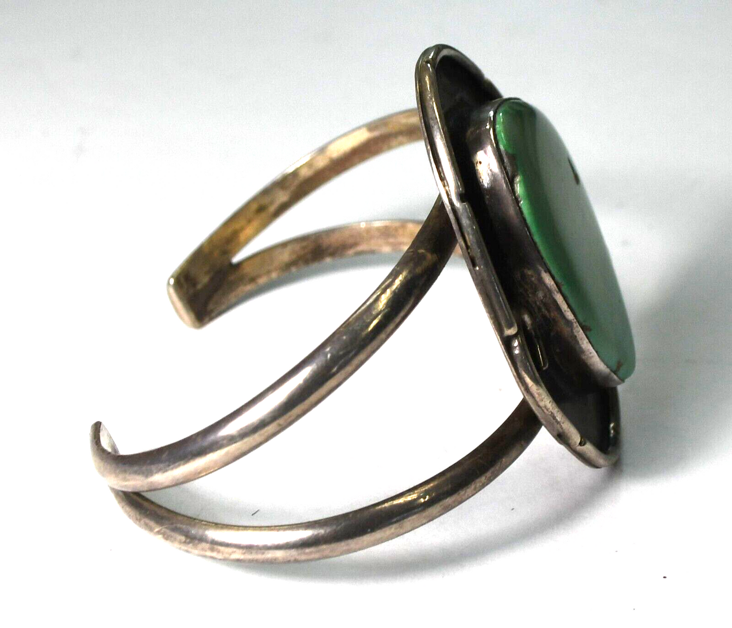 Vintage Sterling Large Turquoise Split Cuff 46mm Bracelet 6-3/4" Wrist