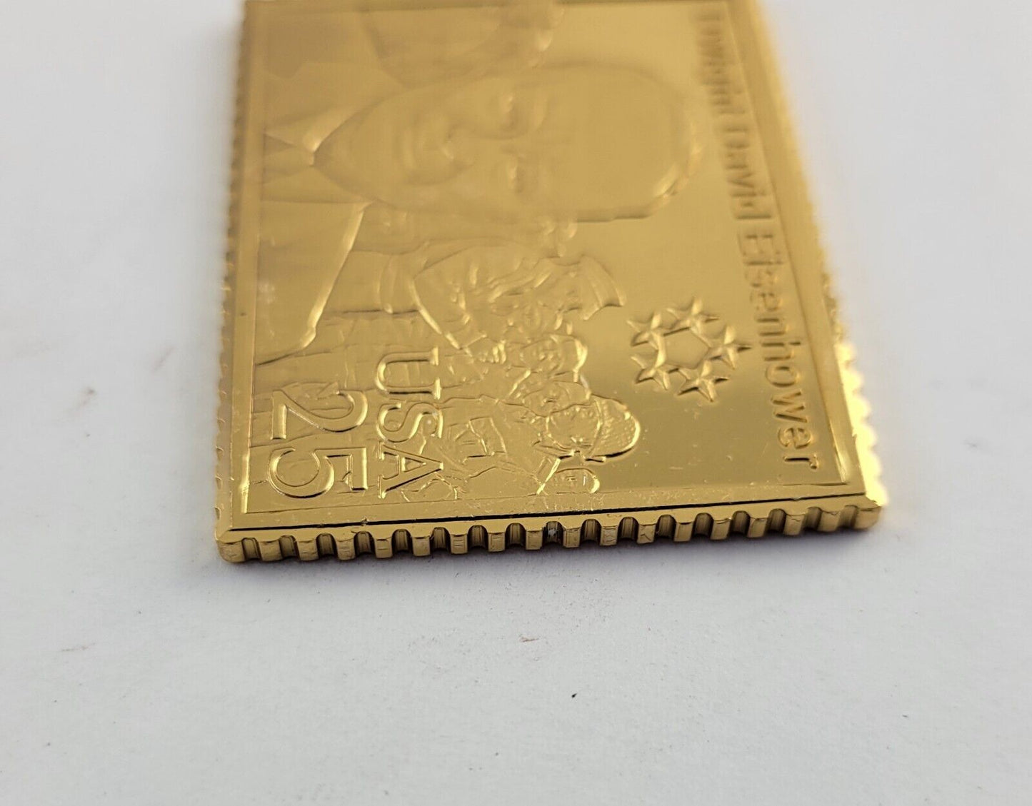 USPS United We Stand .999 Fine Silver Gold Plated Stamp Dwight D Eisenhow .87oz.