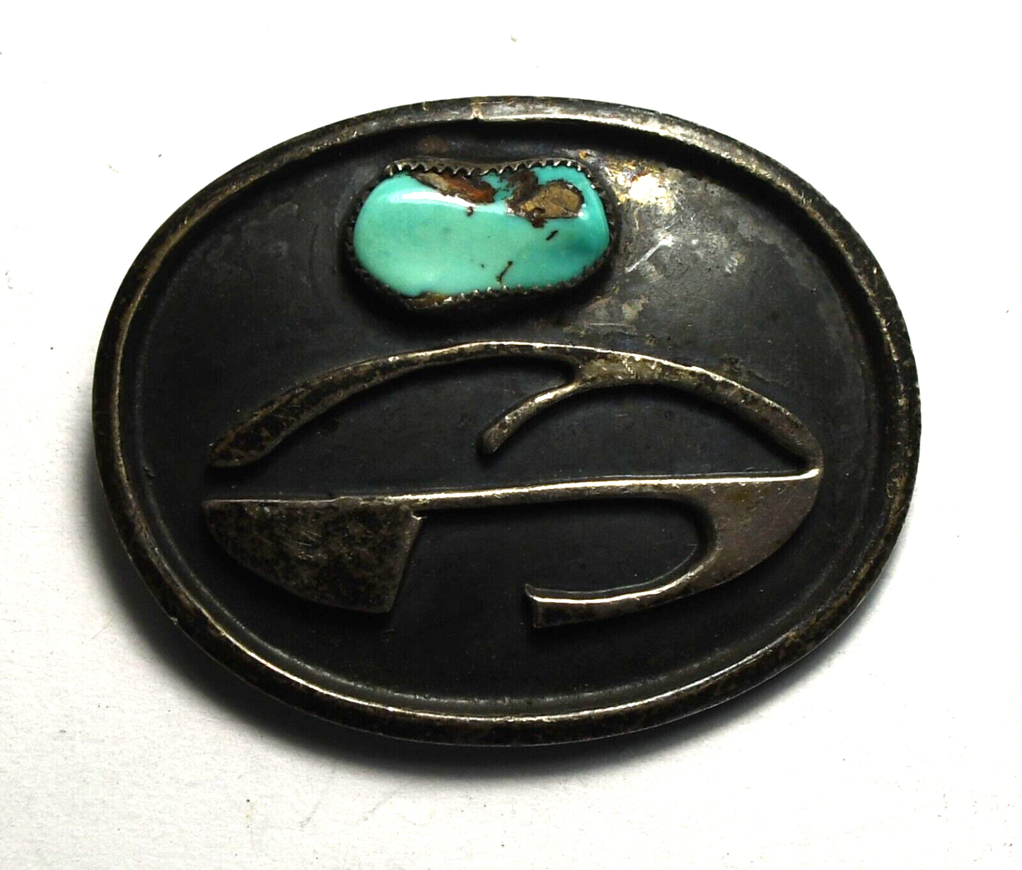 Sterling Silver Oval Turquoise Brooch Pin Abstract Pendant 36mm x 28mm