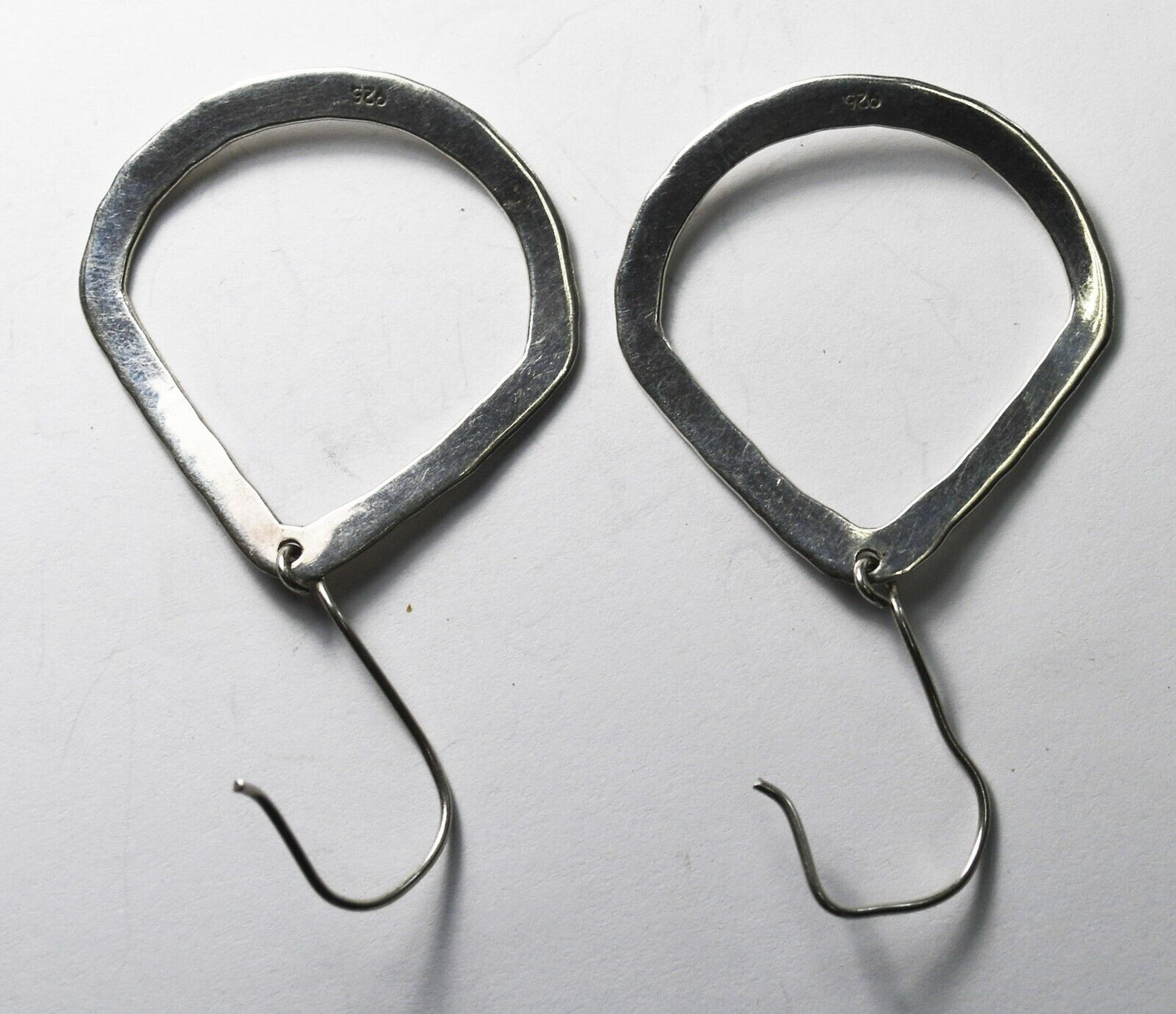 Sterling Silver Hammered Hoop Dangle 62mm x 37mm