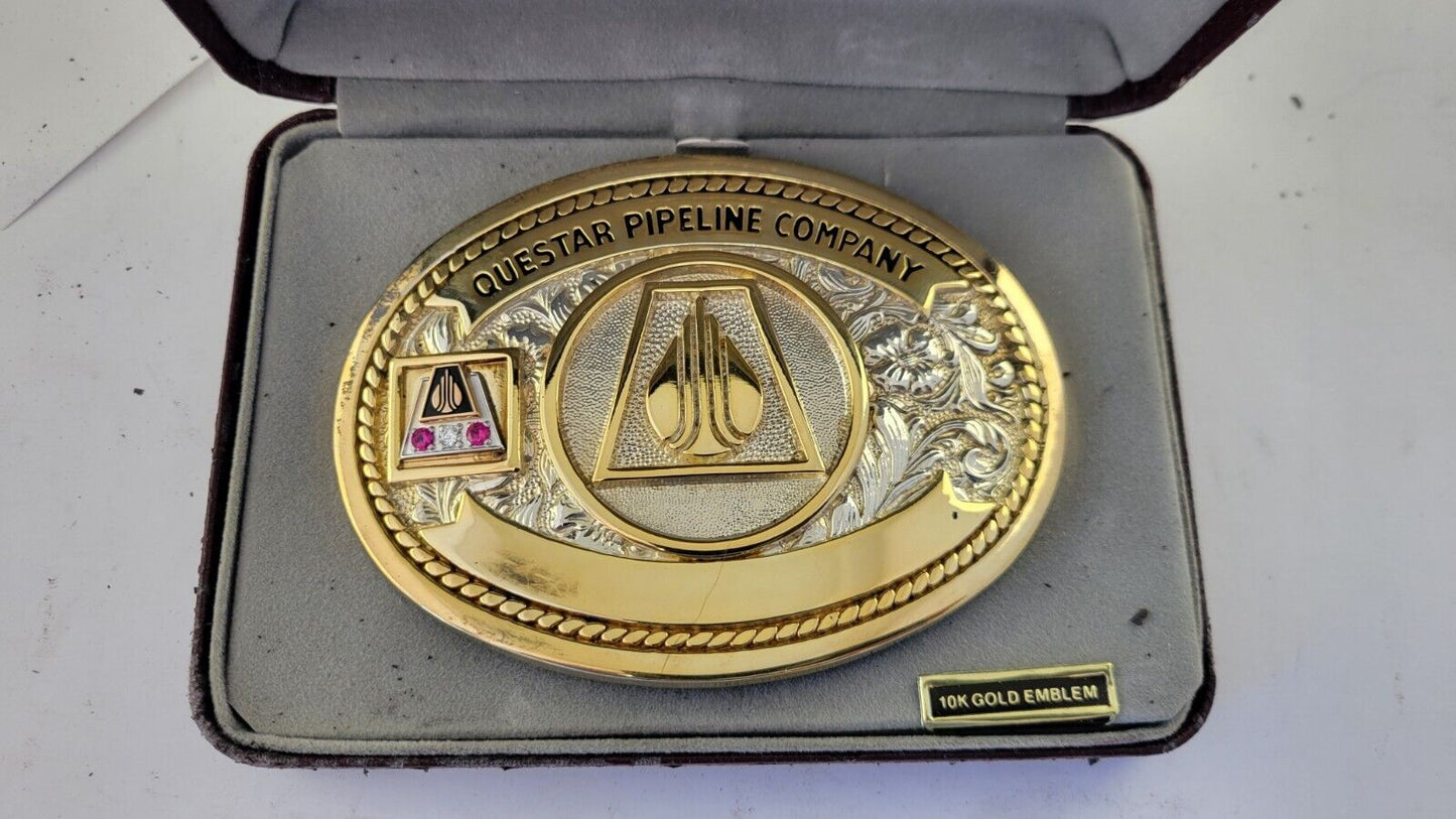 Vintage Questar Pipeline Mountain Fuel 10 Year Award Belt Buckle Boxed