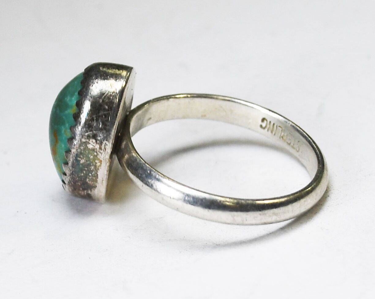 Sterling Silver Green Turquoise Oval Solitaire Ring 13mm Size 6