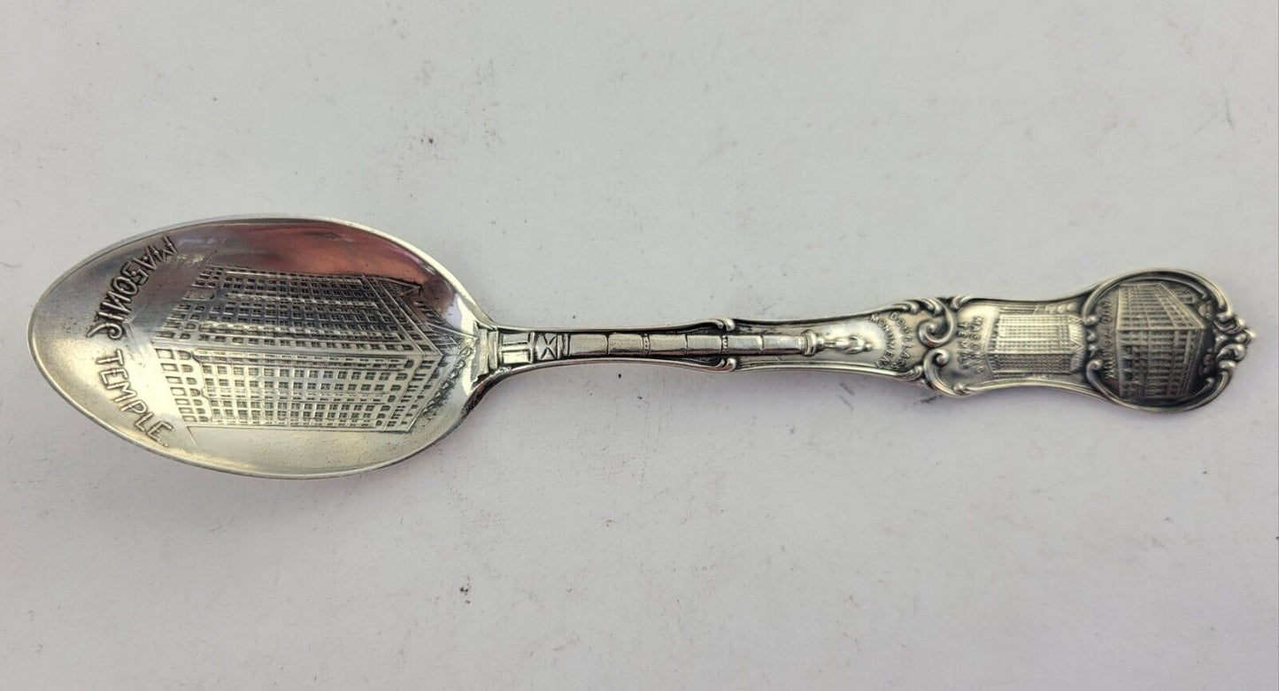 Masonic Temple Fort Dearborn 5 1/2" Sterling Souvenir Spoon .67oz Chicago