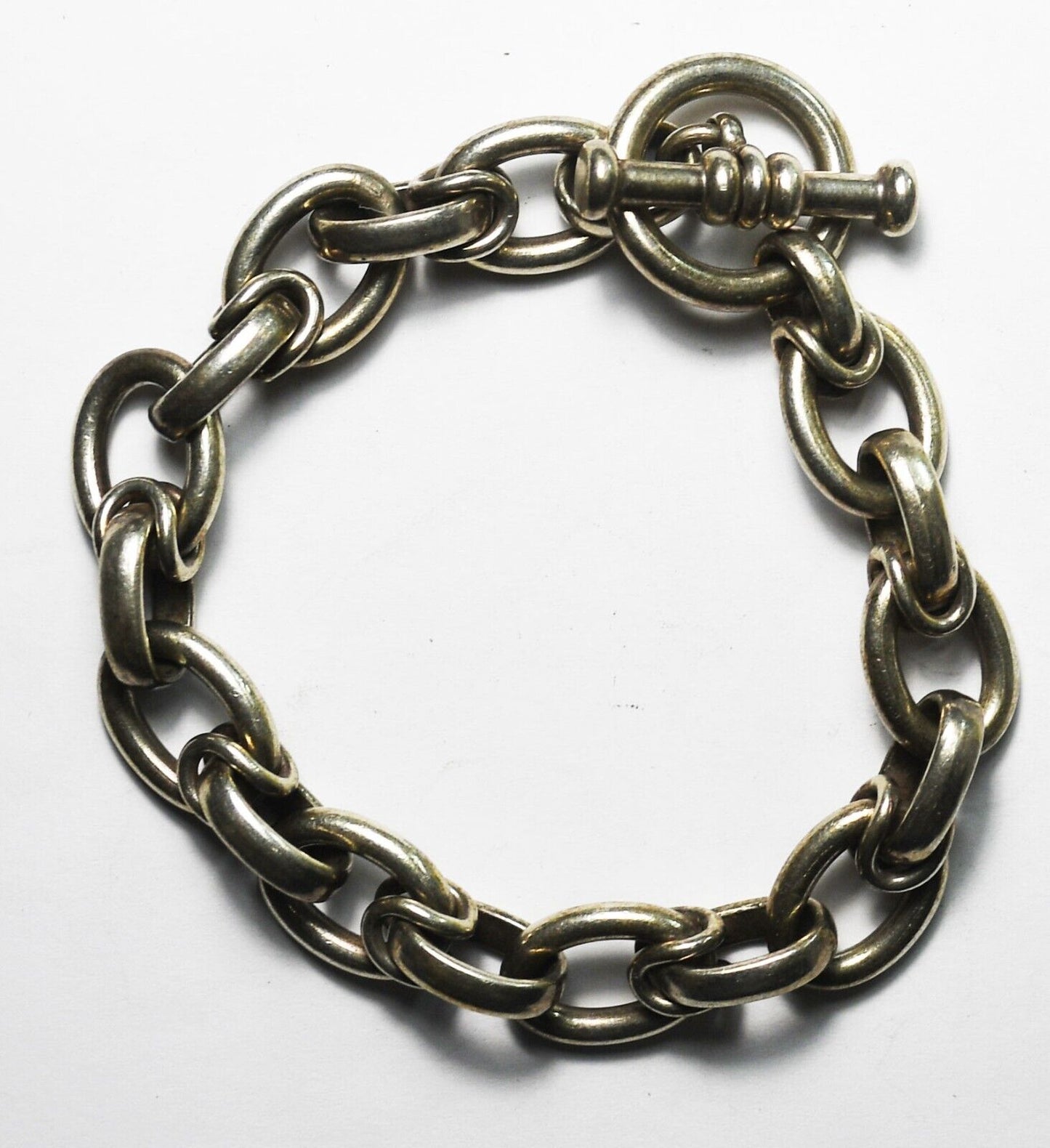 Sterling Silver Oval Link Chain Toggle Bracelet 6mm 8.25"