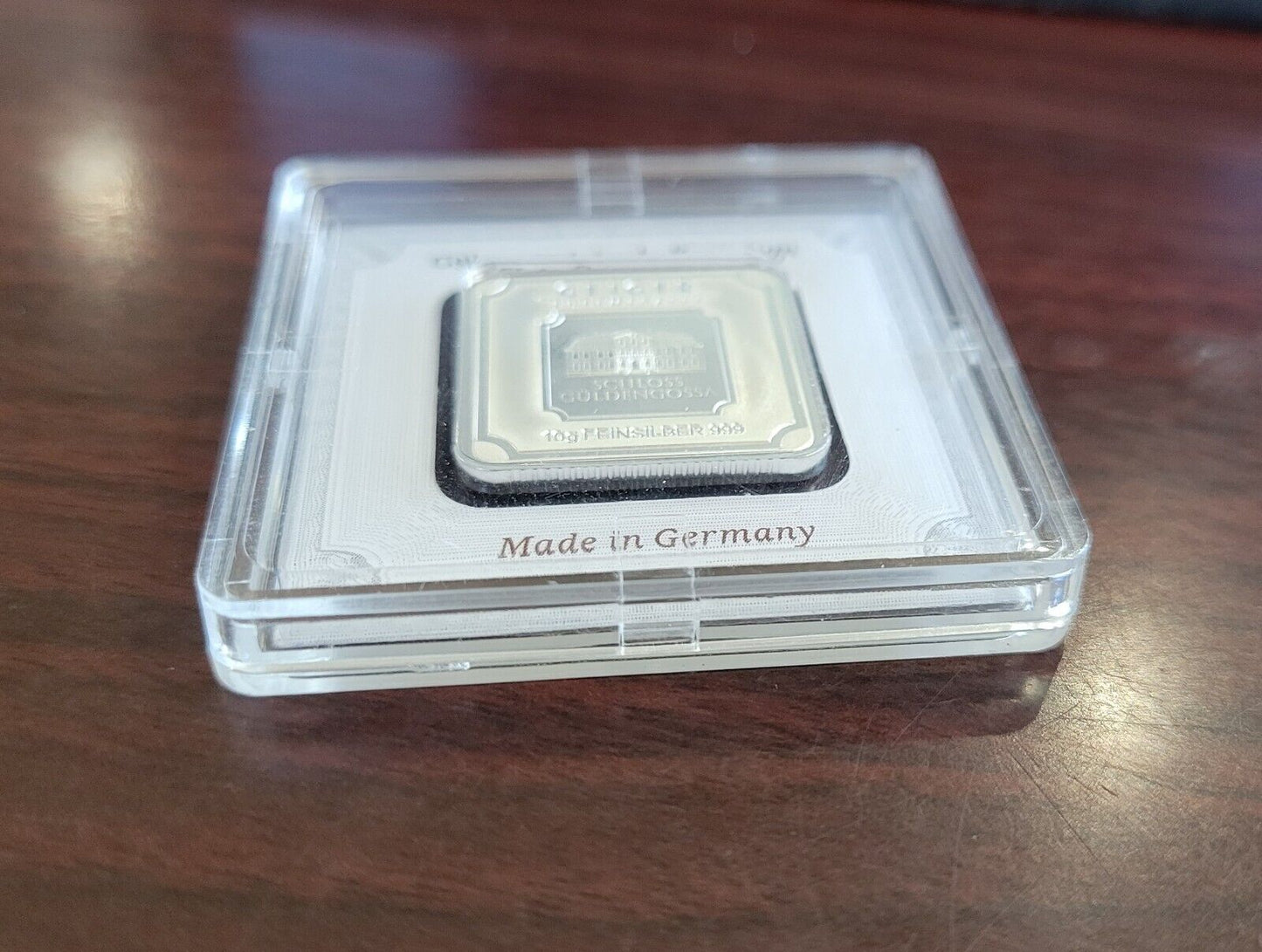 10 gram Silver Square Geiger Edelmetalle Encapsulated w/Assay Card Germany