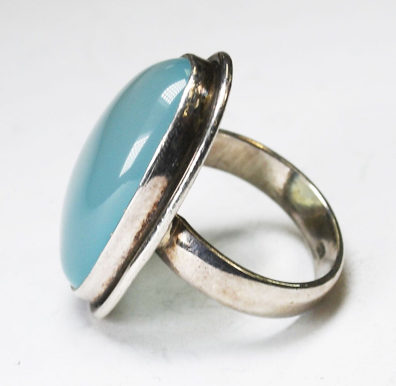 Sterling Silver Blue Beryl Oval Ring 26mm Size 6.5