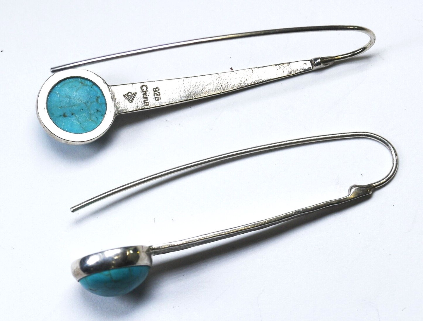 Sterling Silver Swan Dive W2132 Hammered Long Hook Earrings 57mm x 13mm