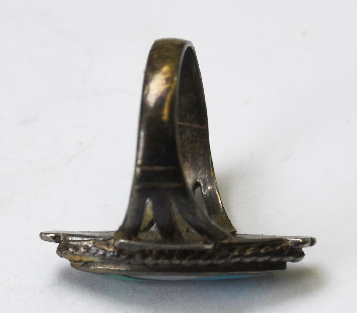 Sterling Silver Vintage MOP Turquoise Inlay Ring 25mm Size 6.5