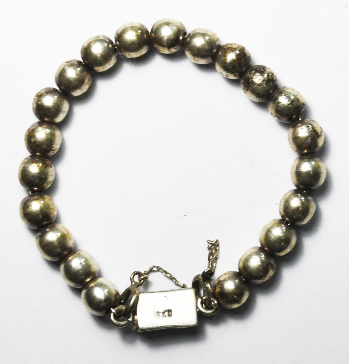 Sterling Silver Beaded Safety Chain Bracelet 8mm 8" 25g