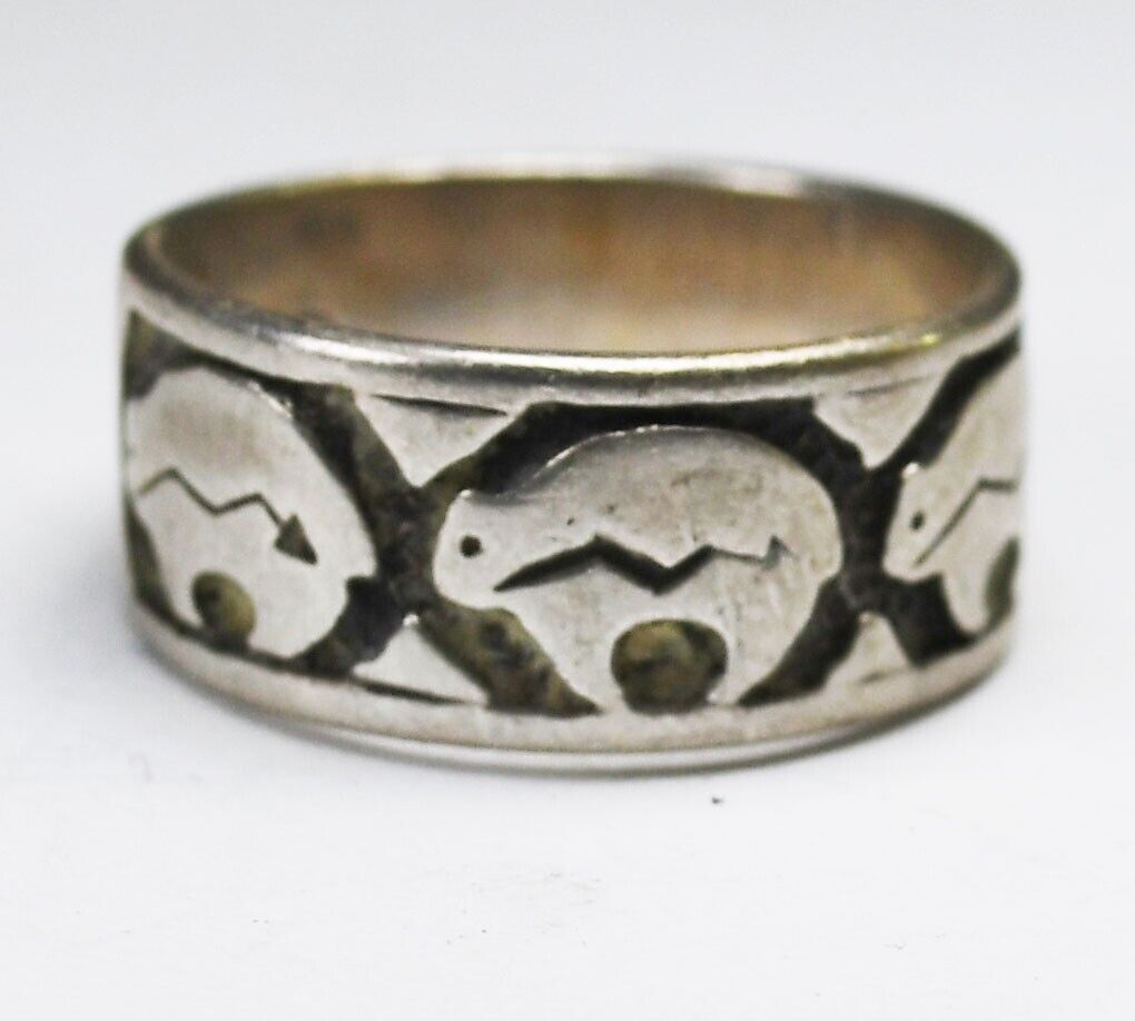 Sterling Silver Shube's 3 Triple Bear Ring Band 8mm Size 6