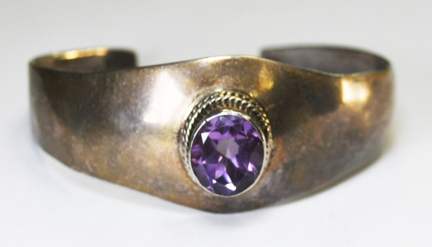 Sterling Silver Purple Amethyst Cuff Bracelet 26mm