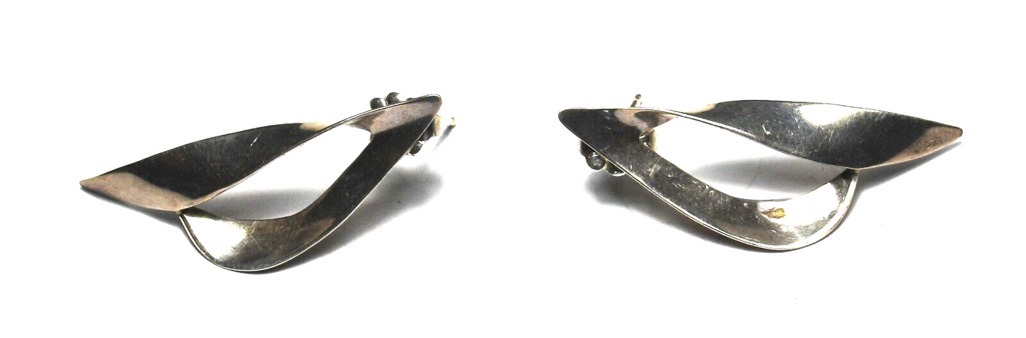 Sterling Silver TT Modernist Hoop Stud Earrings 32mm x 12mm