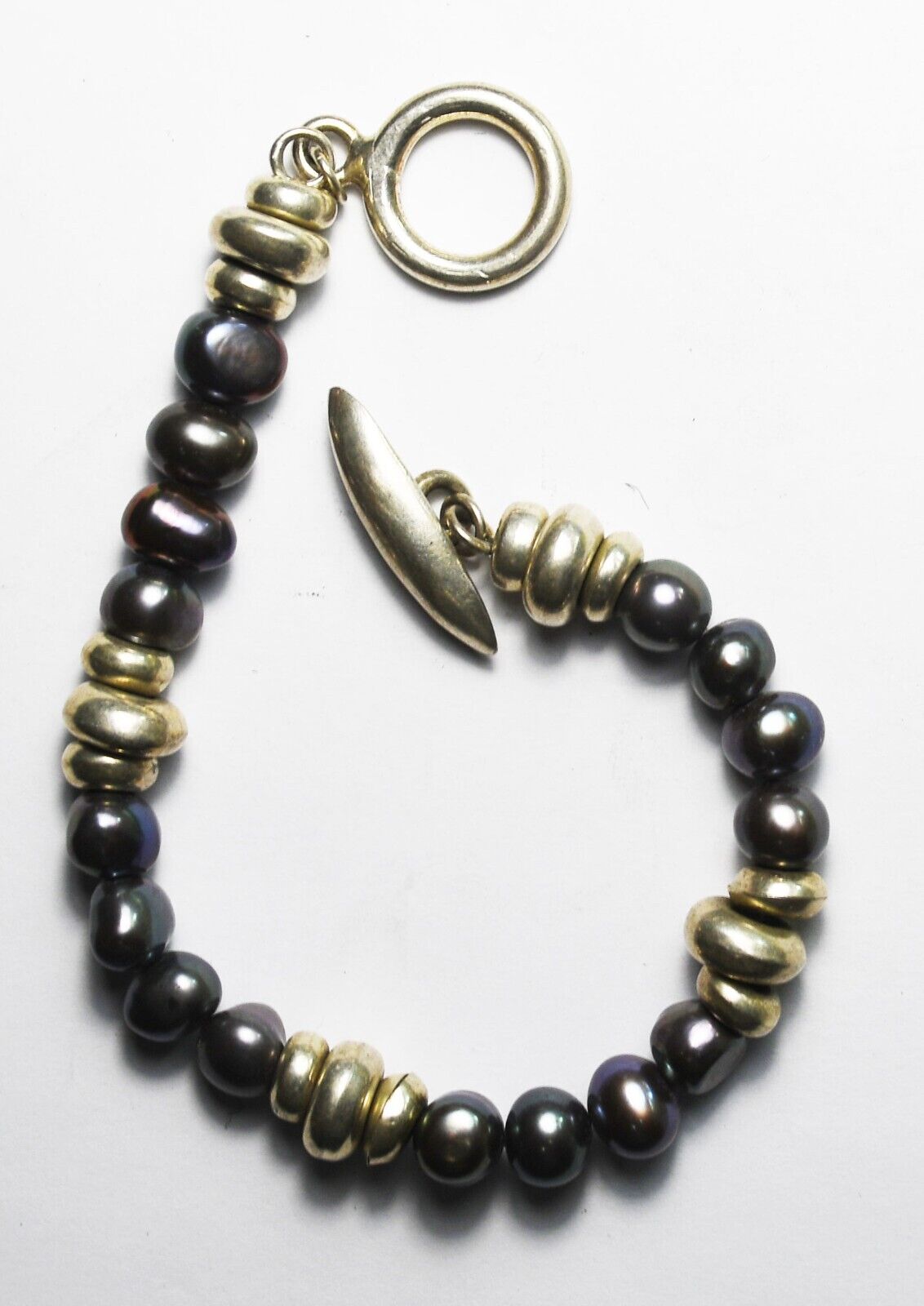 Sterling Silver Fresh Water Tahitian Pearl Toggle Bracelet 9mm 7.5"