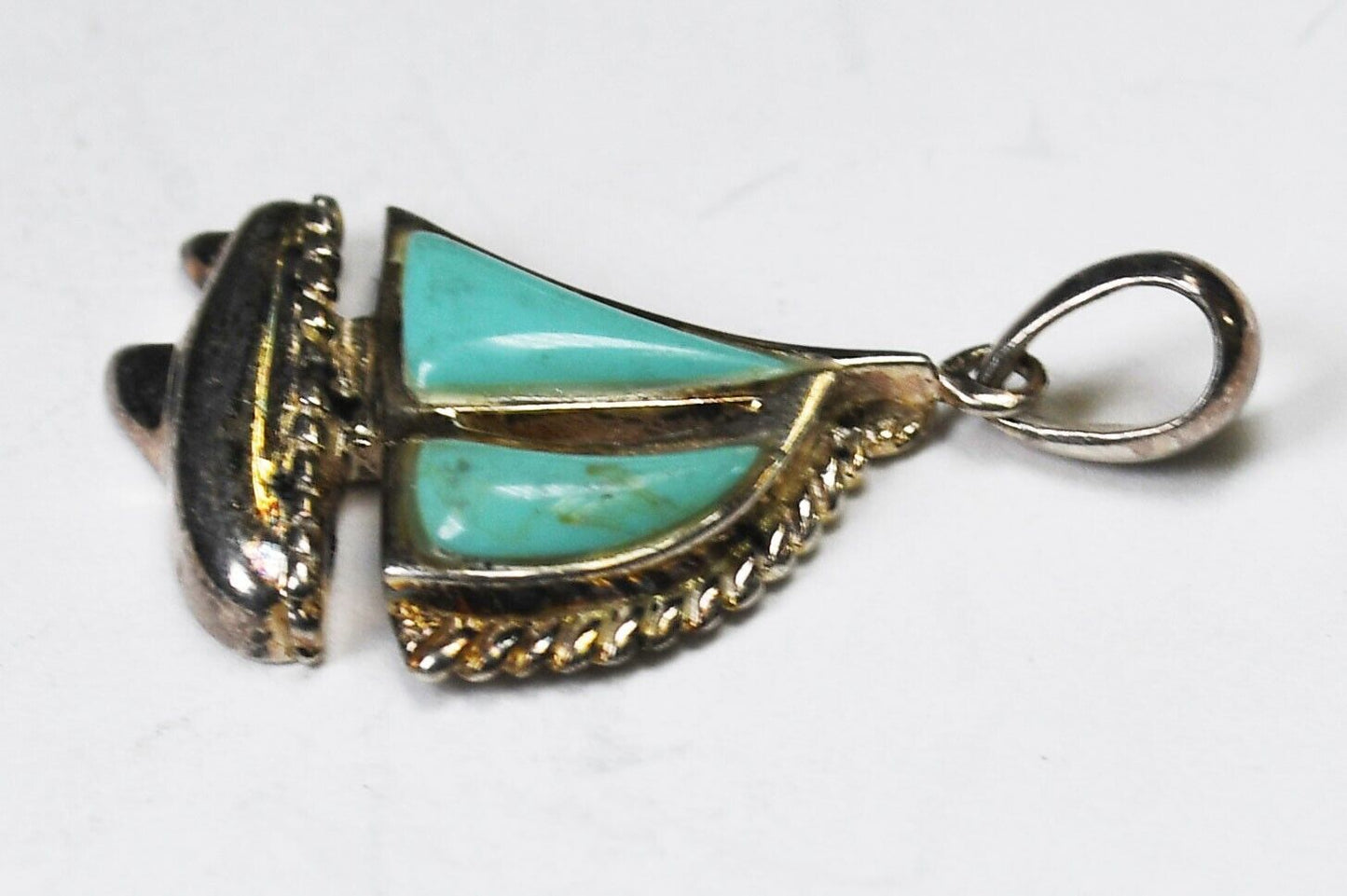 Sterling Silver Turquoise Dyed Howlite Sailboat Charm 27mm x 15mm
