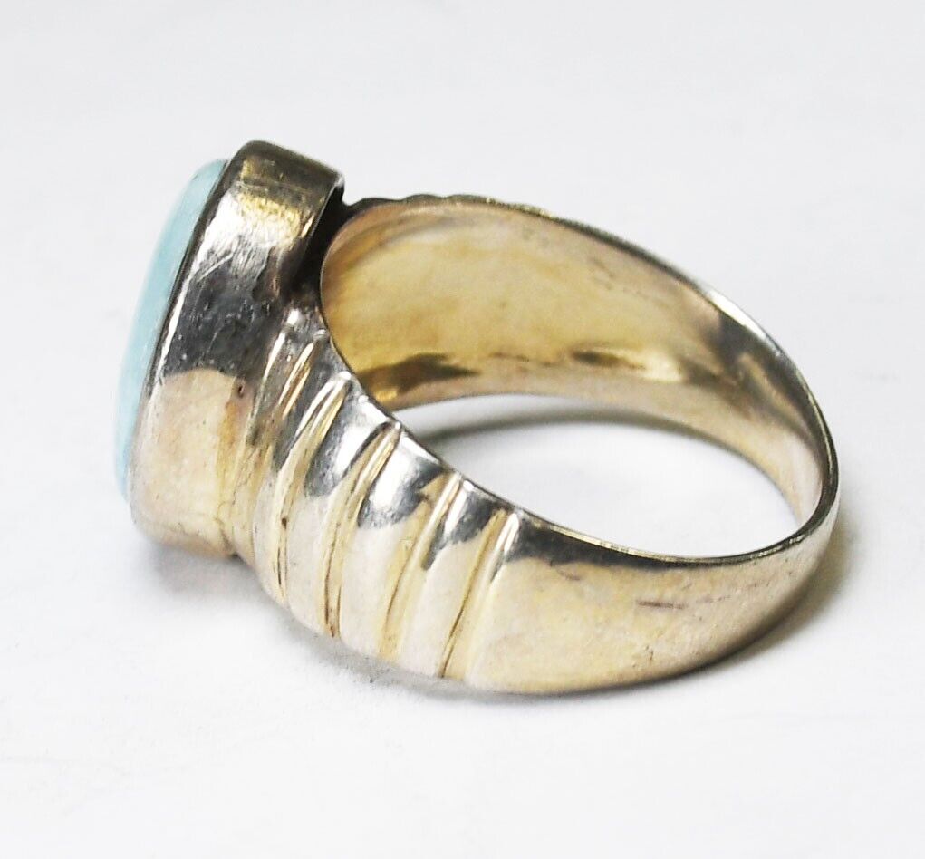 Sterling Silver Oval Larimar Stepped Edge 15mm Ring Size 9