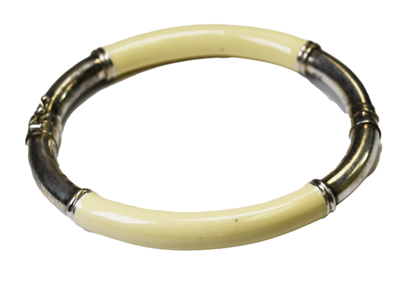 Sterling Silver Milor Ivory Enamel Hinged Bangle Bracelet 7mm 6-3/4" Wrist