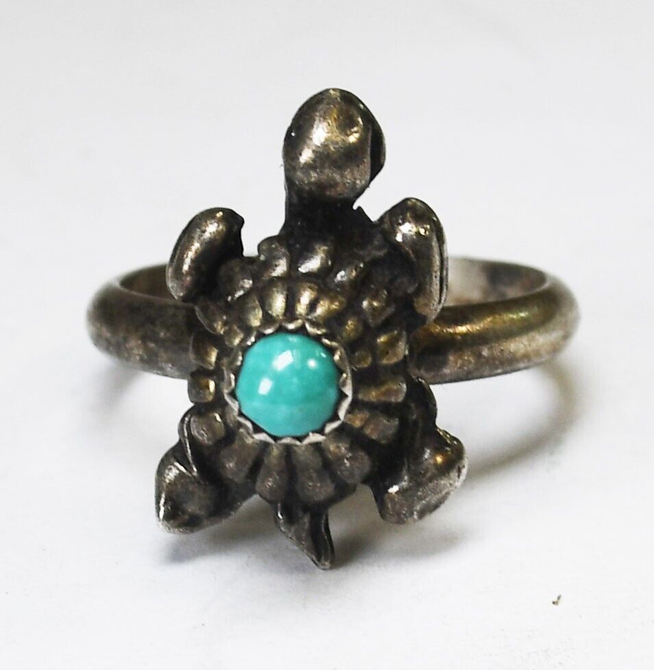 Sterling Silver Turtle Turquoise Dot Ring 19mm Size 7