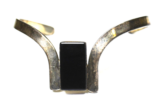 Sterling Silver Mexico TB-08 Rectangle Onyx Cuff Bracelet 35mm 7.25" Wrist