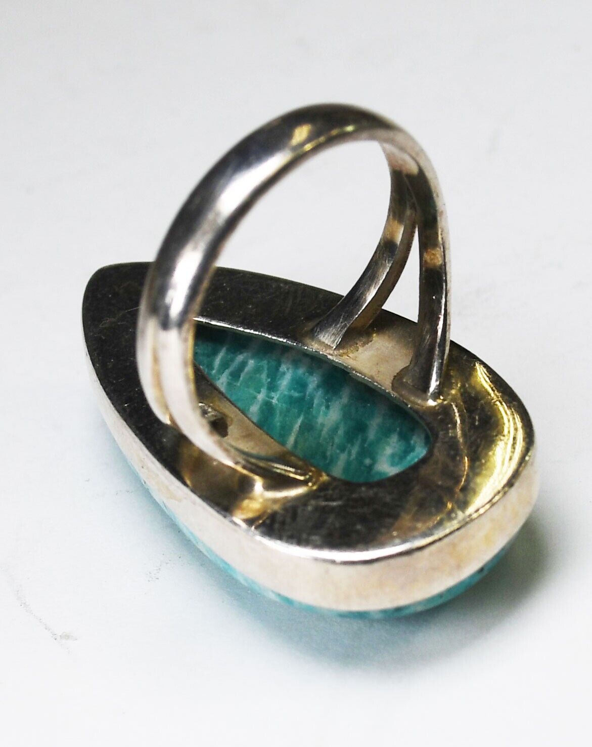 Sterling Silver Teardrop Amazonite Green Blue Ring 31mm Size 7