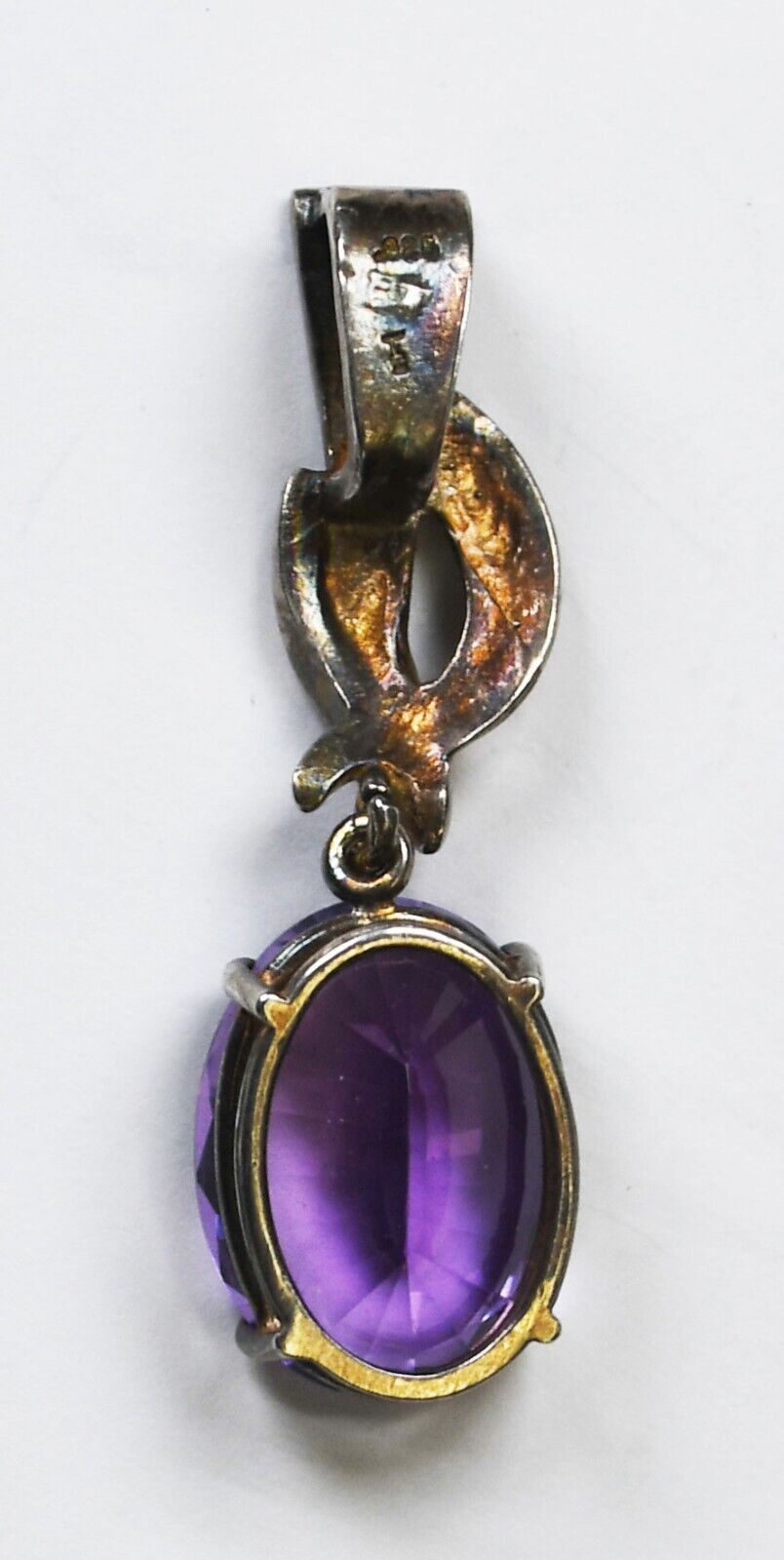 Sterling Turquoise Purple Amethyst Dangle Pendant 40mm x 12mm