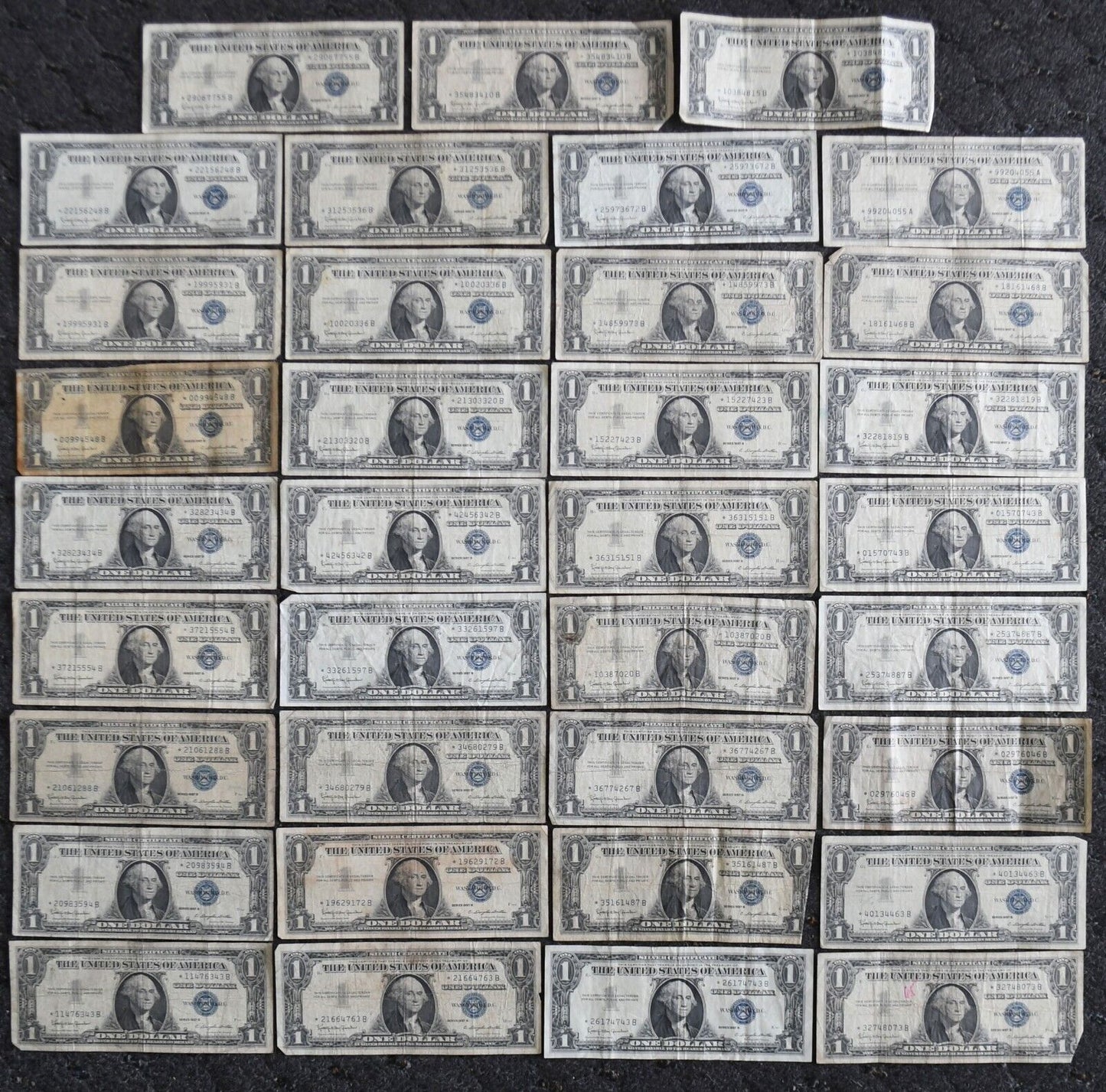 35- 1957 B $1 One Dollar Silver Certificate Blue Seal Star Notes Lot 1957B