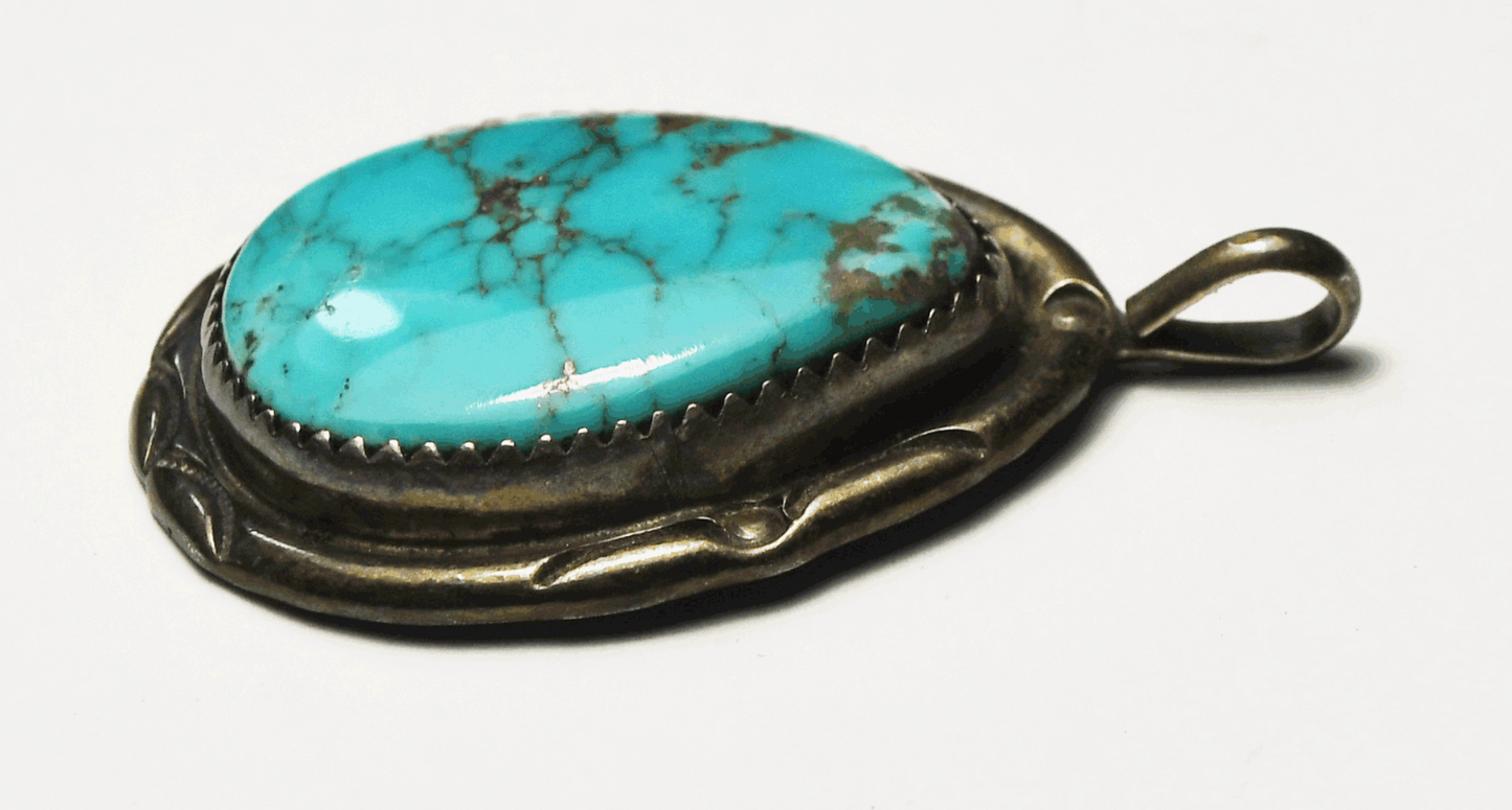Sterling Silver Tom Taylor Teardrop Turquoise Pendant 39mm x 27mm