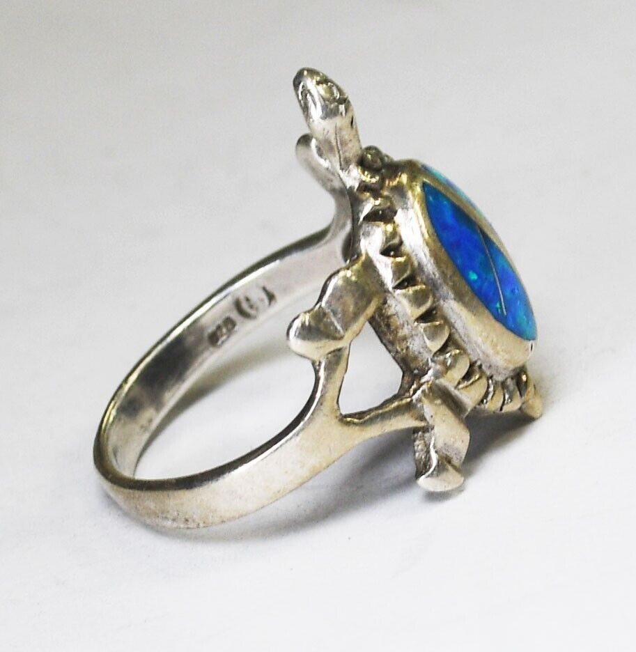 Sterling Silver Turtle Opal Inlay Band Ring 21mm Size 8