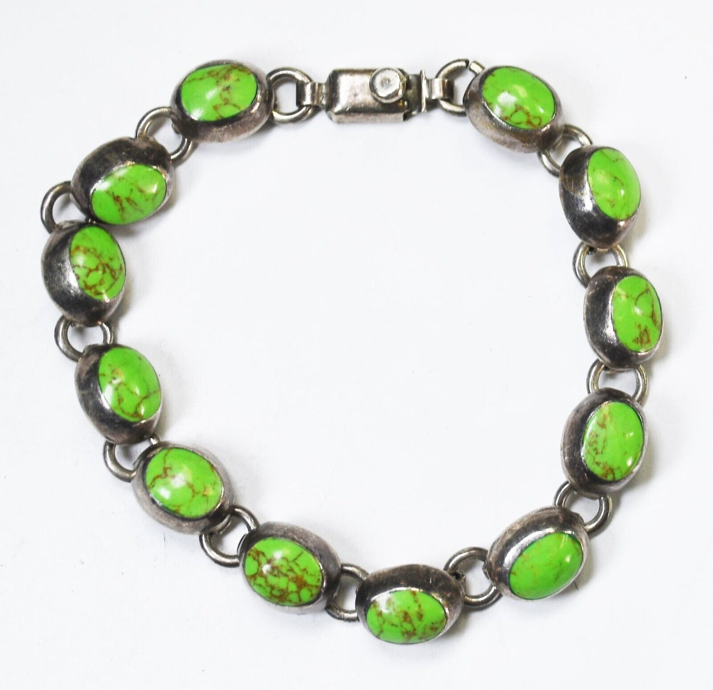 Sterling Silver Mexico Lime Green Dyed Howlite Bracelet 9mm 7.25"