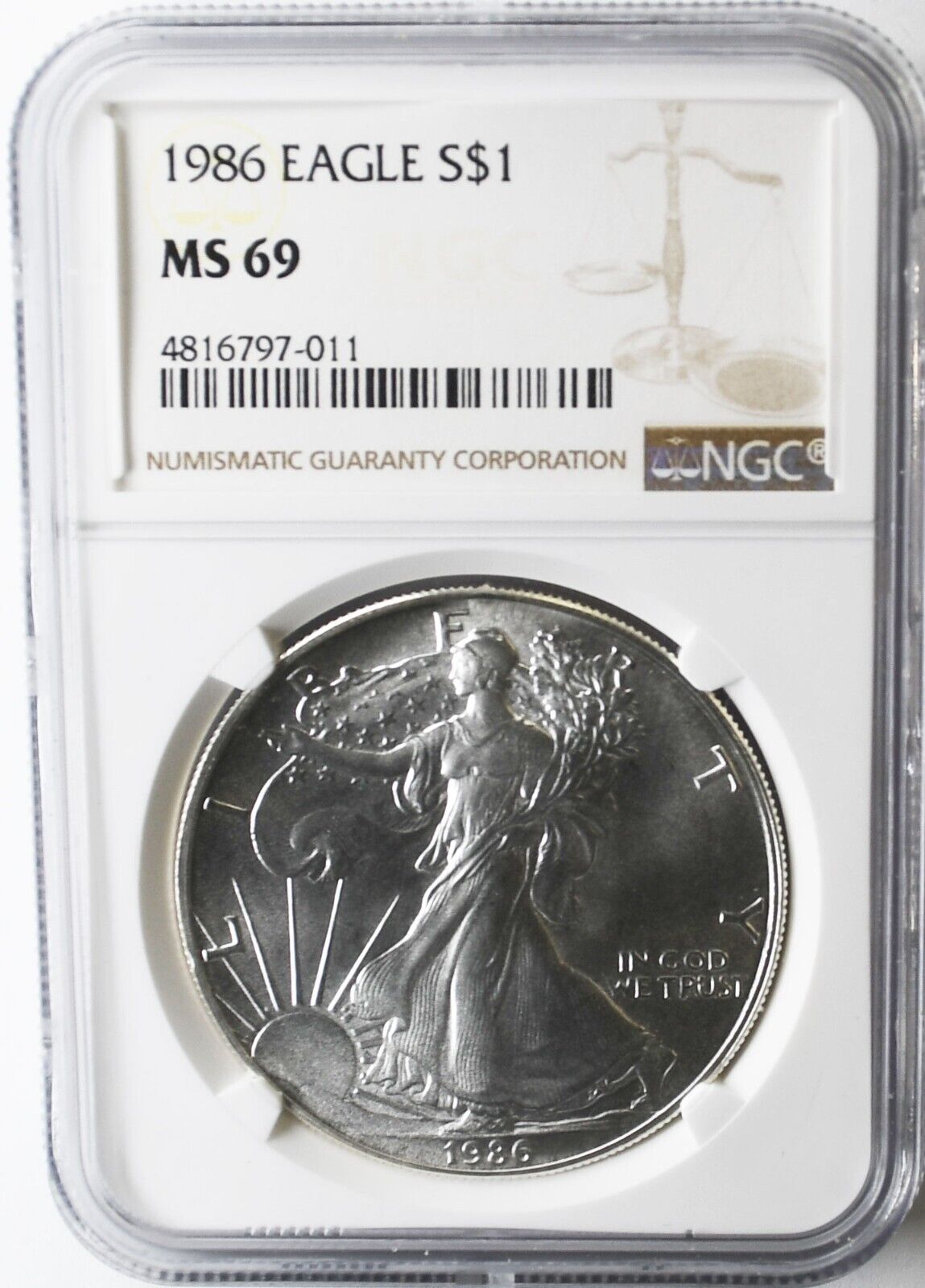 1986 American Silver Eagle $1 NGC MS69 .999 Fine 1oz. Gem Uncirculated