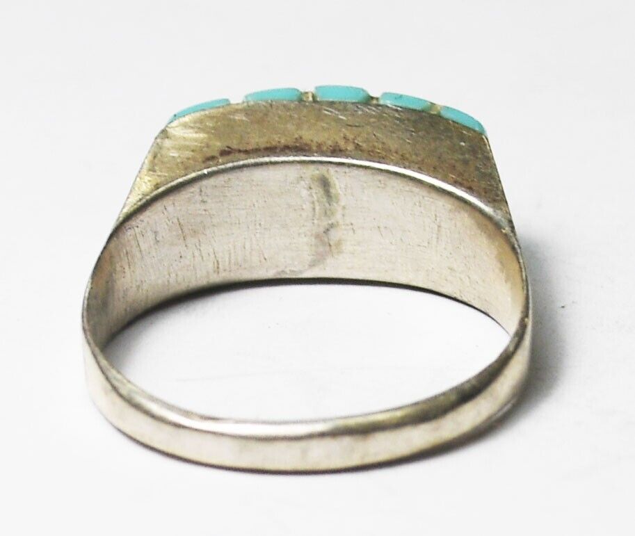 Sterling Silver Hollow Turquoise Inlay Stripe Ring 7mm Size 7.5