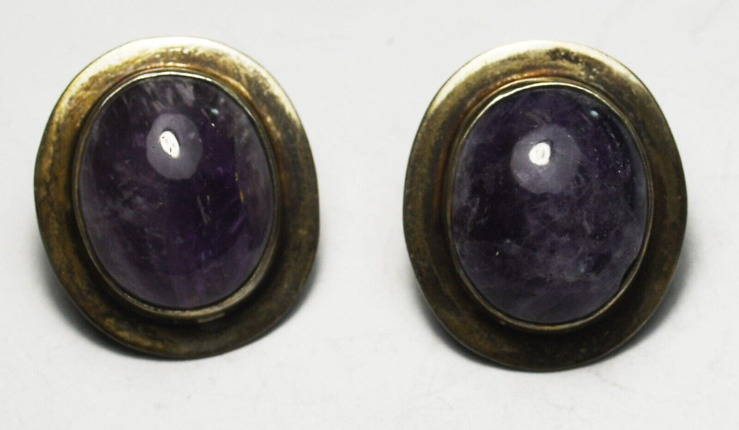 Sterling Silver Mexico Oval Amethyst Clip On Earrings 24mm x 21mm