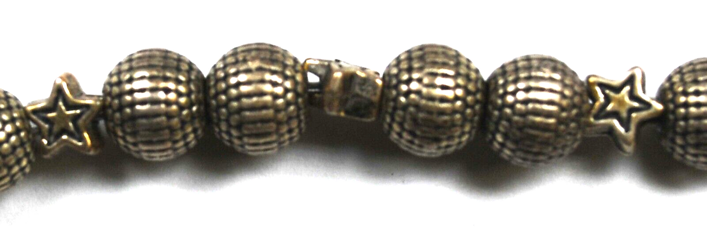Sterling Silver Dot Sphere Star Beaded Bracelet 6mm 9"
