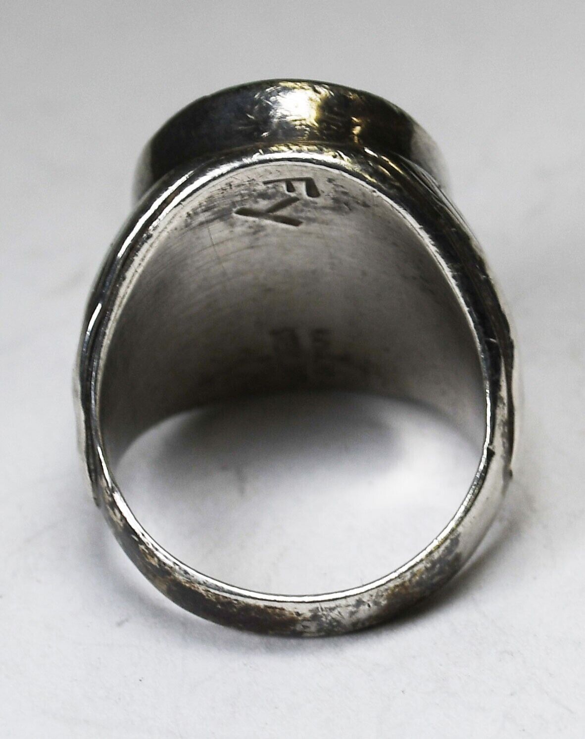 Sterling Silver Frank Yazzie Turquoise Spiny Oyster Inlay Ring 28mm Size 10