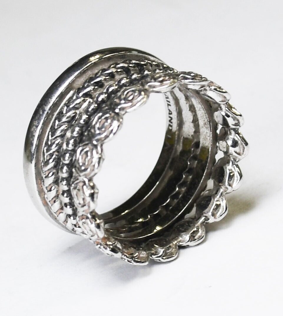 Sterling Silver 4 Part Rose Twist Crown Band Ring 12mm Size 7