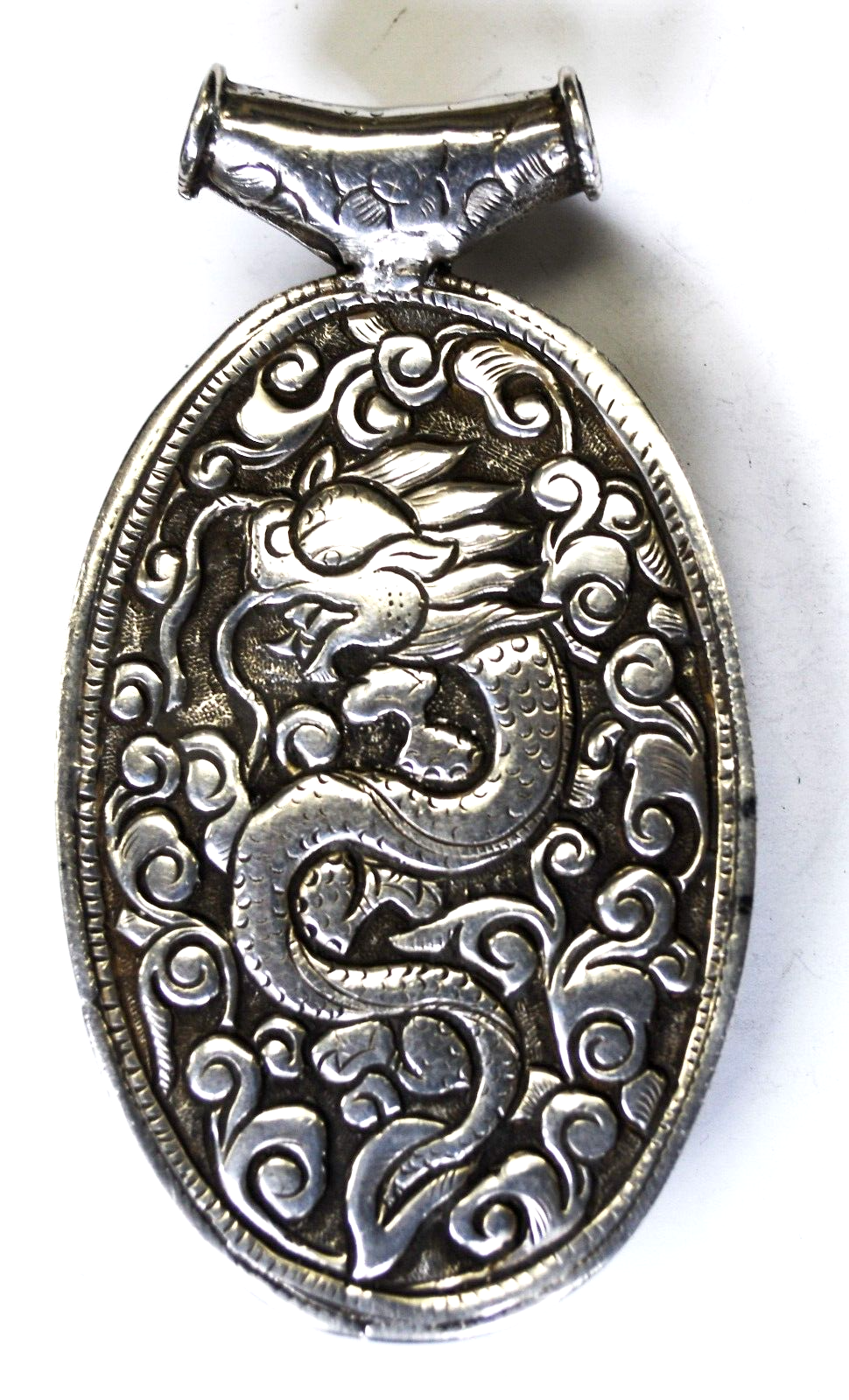 Sterling Chrysocolla Large Reversible Slider Dragon Pendant 4" x 54mm Tibetan