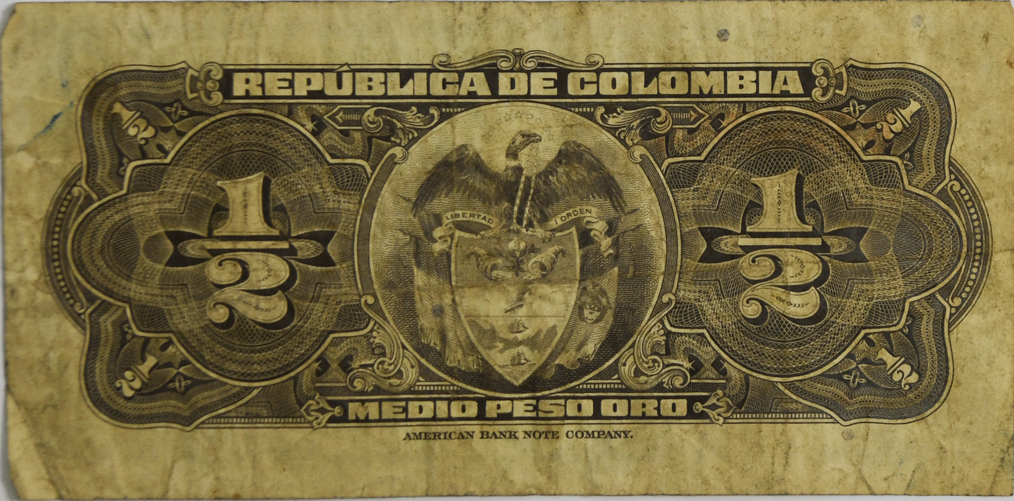1948 Republic of Colombia Banknote 1/2 Half Peso B9550964
