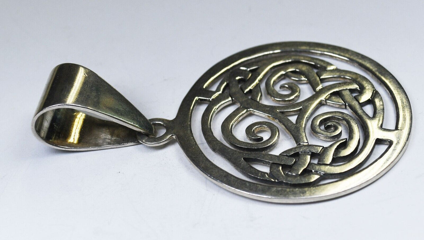 Sterling Silpada Large Round Celtic Disc Knot Scroll Pendant S1230 2-7/8" x 47m