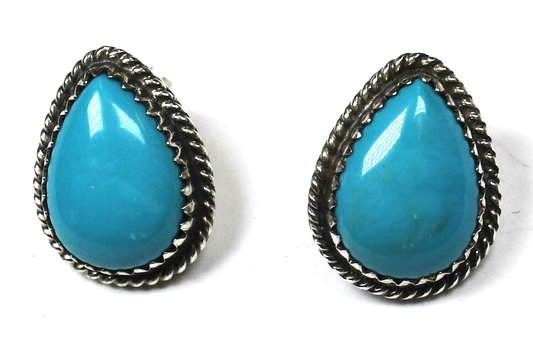Sterling Silver G Boyd Turquoise Teardrop Earrings 17mm x 13mm