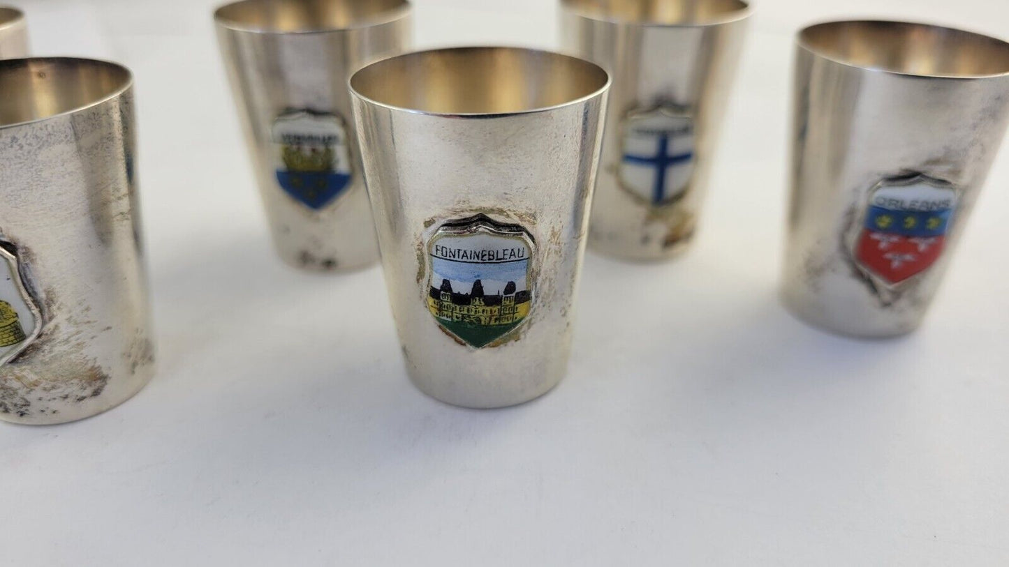 6pc. Sterling Souvenir Shot Glasses 2.4oz. Paris, Orleans, Versailles 1 3/8"