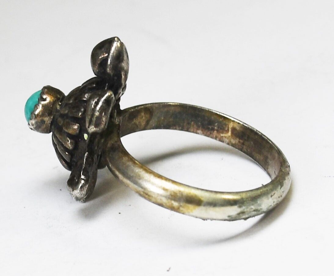 Sterling Silver Turtle Turquoise Dot Ring 19mm Size 7