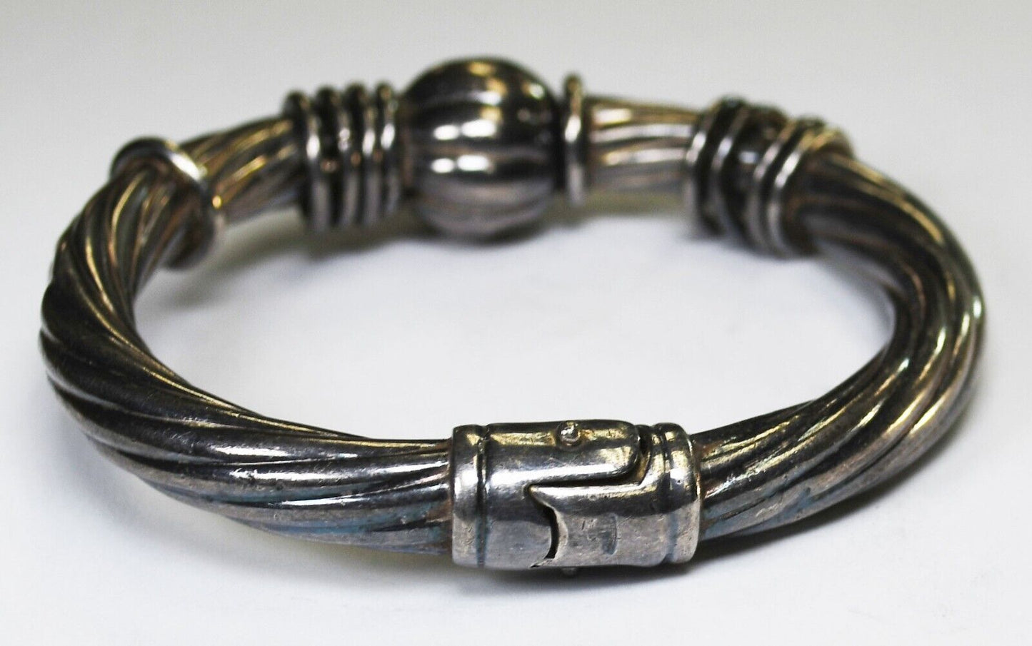Sterling Silver Hollow Hinged Bar Ball Slider Bangle Bracelet 15mm 7" Wrist